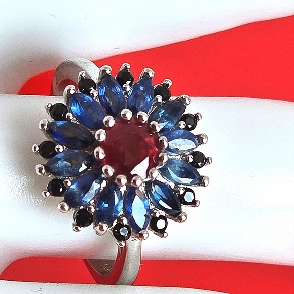 925 Sterling Silver Ring Sz 6.75 with Natural Ruby, Sappphire, Spinel - Picture 5 of 10
